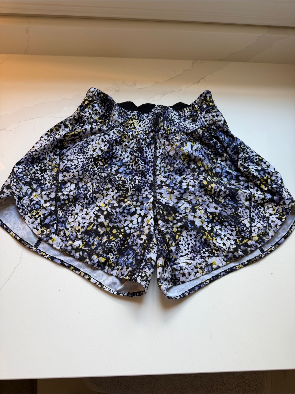 lululemon athletica Women's Floral Print Athletic Shorts - Black, White & Yellow
